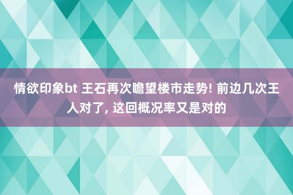 情欲印象bt 王石再次瞻望楼市走势! 前边几次王人对了， 这回概况率又是对的